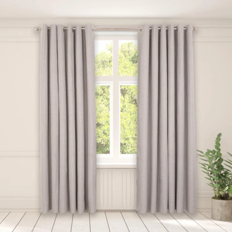 Image of OHS OHS Woven Texture Pair Of Eyelet Curtains in Silver Size: 228cm width x 228cm drop Silver 228cm width x 228cm drop Unisex 5027434167265