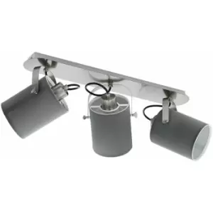 Image of Loops - Flush Ceiling Light Colour Satin Nickel Shade Grey Fabric Bulb E27 3x10W