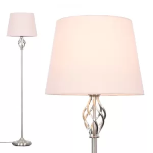 Image of Memphis Brushed Chrome Floor Lamp with Dusty Pink Aspen Shade