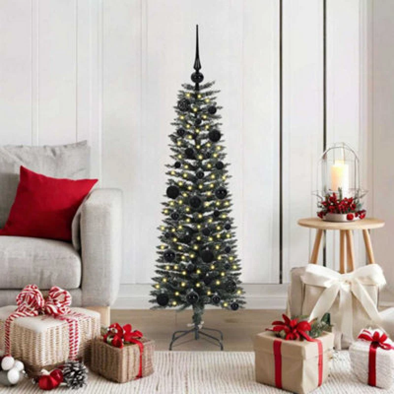 Image of vidaXL Artificial Christmas Tree with Stand, Black Balls Green 40.5 x 40.5 x 120 cm, Green 3395917