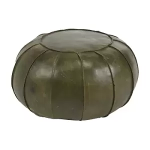 Image of Olivia's Hugo Leather Round Pouffe in Sage Green