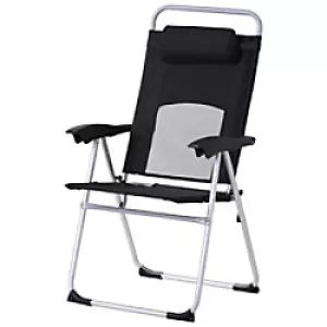 Image of Outsunny Metal Frame 3-Position Adjustable Outdoor Garden Chair w/ Headrest Black