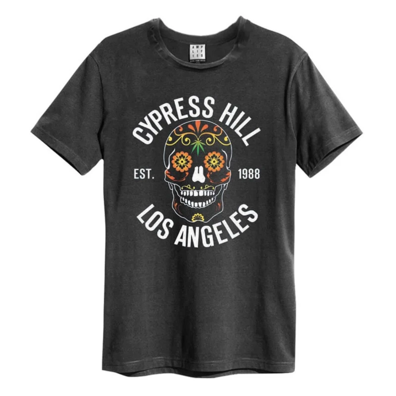 Image of Amplified Amplified Men Floral Skull Cypress Hill T-Shirt in Charcoal Size: Small Charcoal S Male 5063470045648