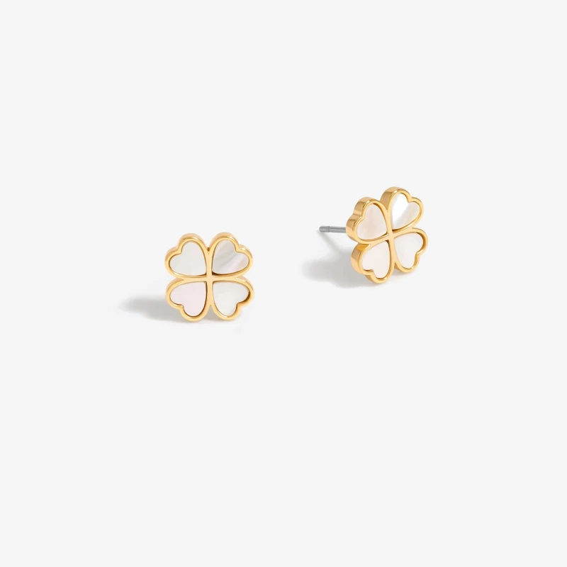 Image of Jon Richard Gold Plated And Mother Of Pearl Heart Clover Stud Earrings Gold female