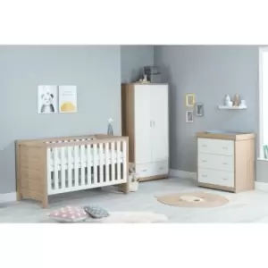Image of Babymore Luno White Oak 3 Piece Room Set including Cot Bed with D...