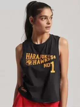 Image of Superdry Vintage Collegiate Tank - Black, Size 10, Women