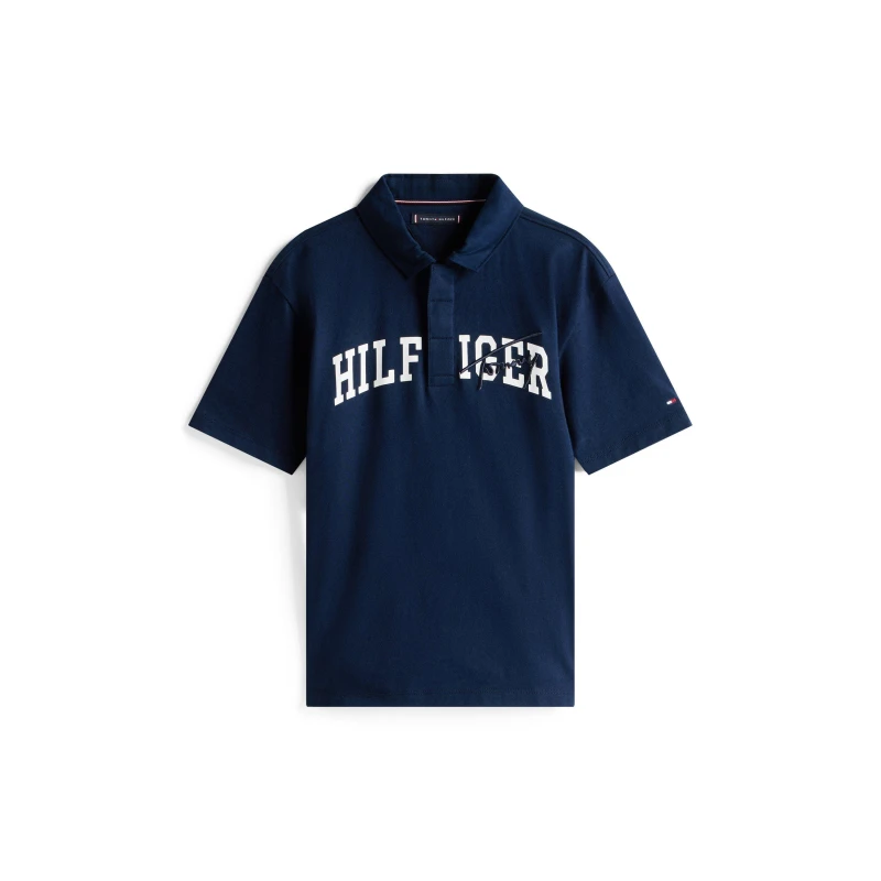 Image of Tommy Hilfiger Kids Script Logo Short Sleeve Polo Shirt Night Navy C1G male 16Y
