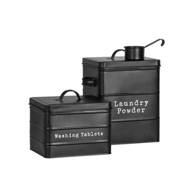Image of Harbour Housewares 2 Piece Utility Canisters Set - Black - Vintage Metal Home Kitchen Canister Tin Box Utility Laundry Storage