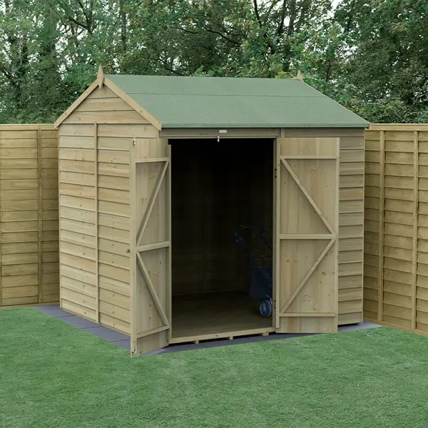 Image of 7' x 7' Forest 4Life 25yr Guarantee Overlap Pressure Treated Windowless Double Door Reverse Apex Wooden Shed (2.28m x 2.12m)