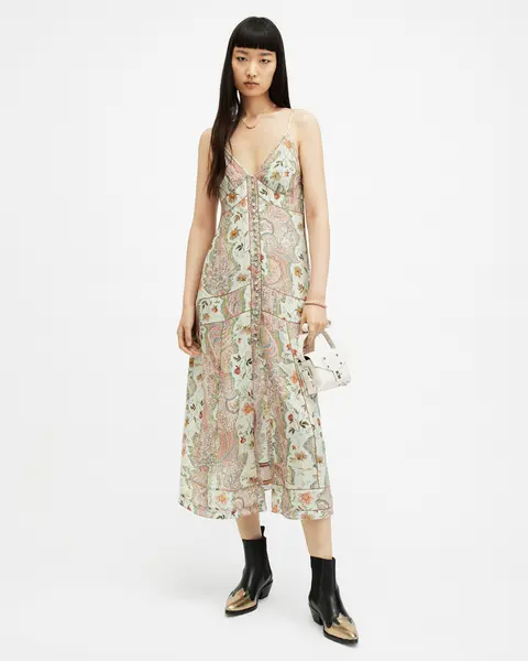 Image of AllSaints Dahlia Cascade Paisley Slim Maxi Dress