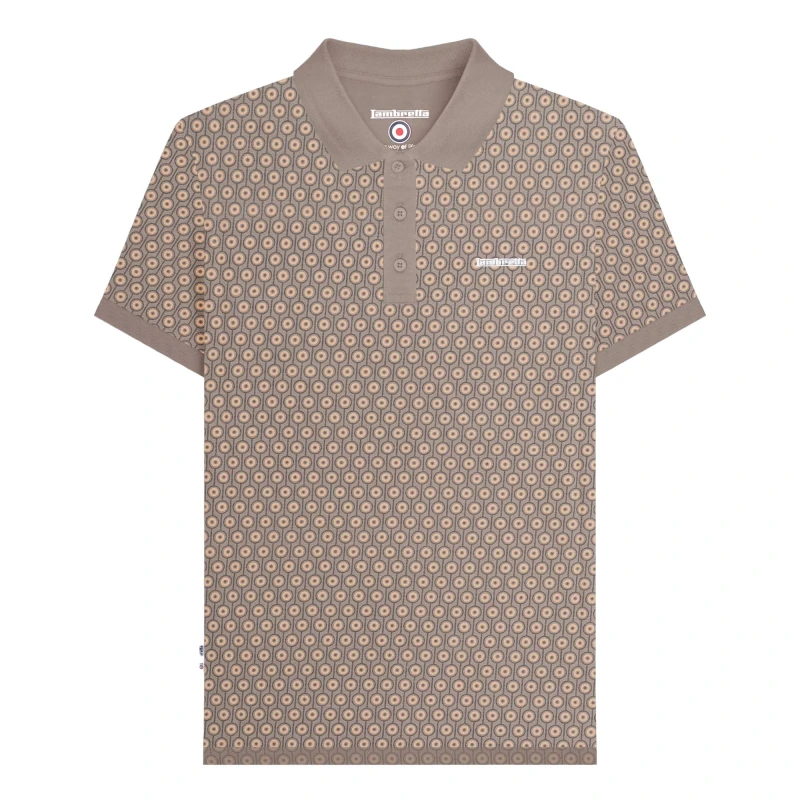 Image of Lambretta Lambretta Men AW24 Geometric Polo Shirt in Light Brown Size: Medium Light Brown M Male 5063703655491