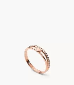Image of Fossil Women Hearts To You Rose Gold-Tone Stainless Steel Band Ring