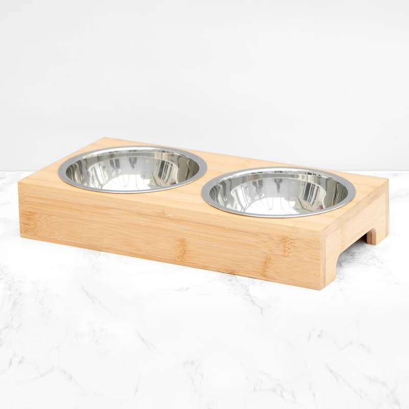 Image of Treat Republic Bamboo Pet Bowl Set Brown