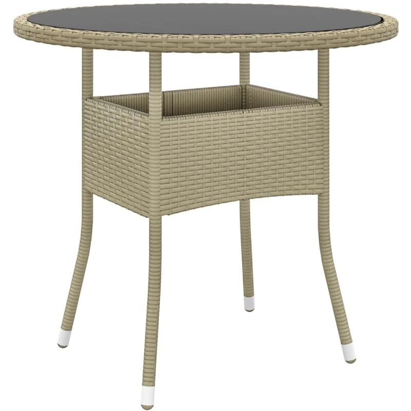 Image of VIDAXL Garden Table Ø80x75cm Tempered Glass and Poly Rattan Beige Vidaxl 8720286089842
