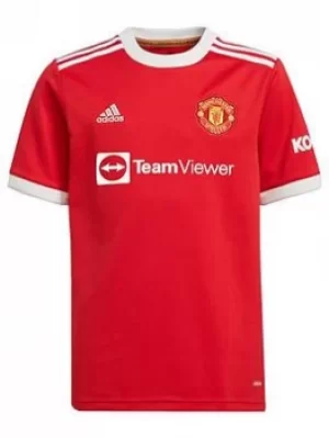 Image of Adidas Manchester United Junior 21/22 Home Shirt, Red, Size 7-8 Years