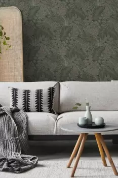 Image of Superfresco Easy Scattered Leaves Forest Green Leaves Wallpaper