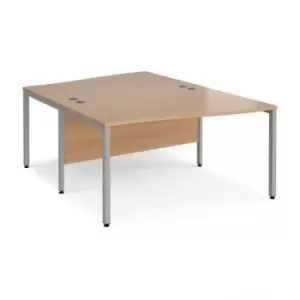 Image of Office Desk 2 Person Wave Desk 1400mm Beech Tops With Silver Frames Maestro 25