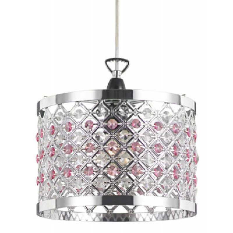 Image of Happy Homewares Modern Sparkly Ceiling Pendant Light Shade With Clear And Pink Beads