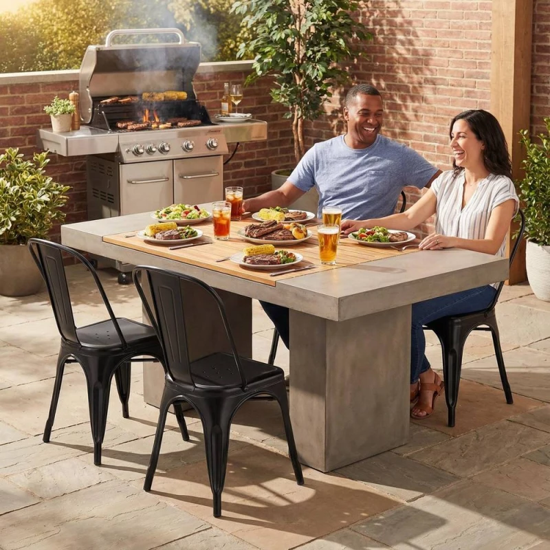 Image of FWStyle Bistro Set Of 4 Black Gloss Metal Chairs (H) 84 (W) 45.5 (D) 51cm Black Unisex