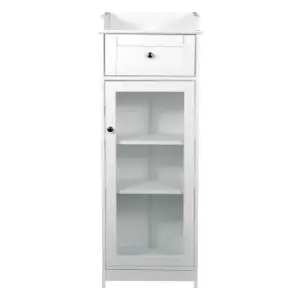 Image of White Wooden Bathroom Cabinet with Glass Panels