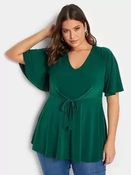 Image of Yours Front Wrap Angel Sleeve Ity Top, Green, Size 22-24, Women