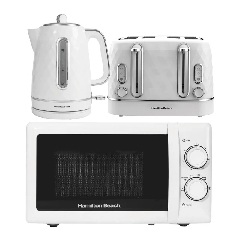 Image of Hamilton Beach Diamond Kettle, Toaster & 20L Microwave with S/Steel Cavity - White White Unisex