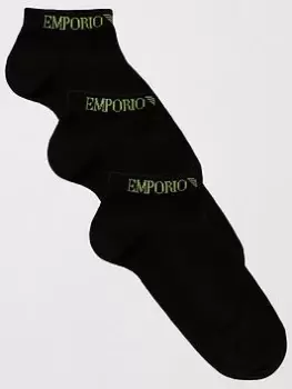 Image of Emporio Armani Bodywear 3 Pack Trainer Liner Socks - Black, Size L/Xl, Men