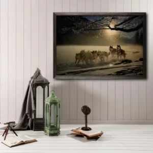 Image of Wolf Horde Multicolor Decorative Framed Wooden Painting
