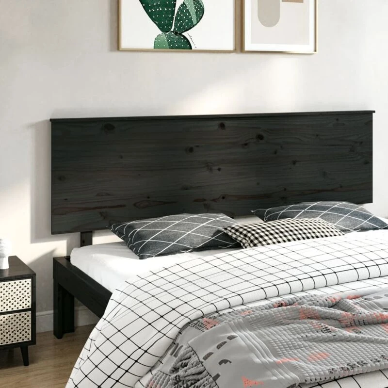 Image of Vidaxl Bed Headboard Black 204X6X82.5cm Solid Wood Pine, Black 819194
