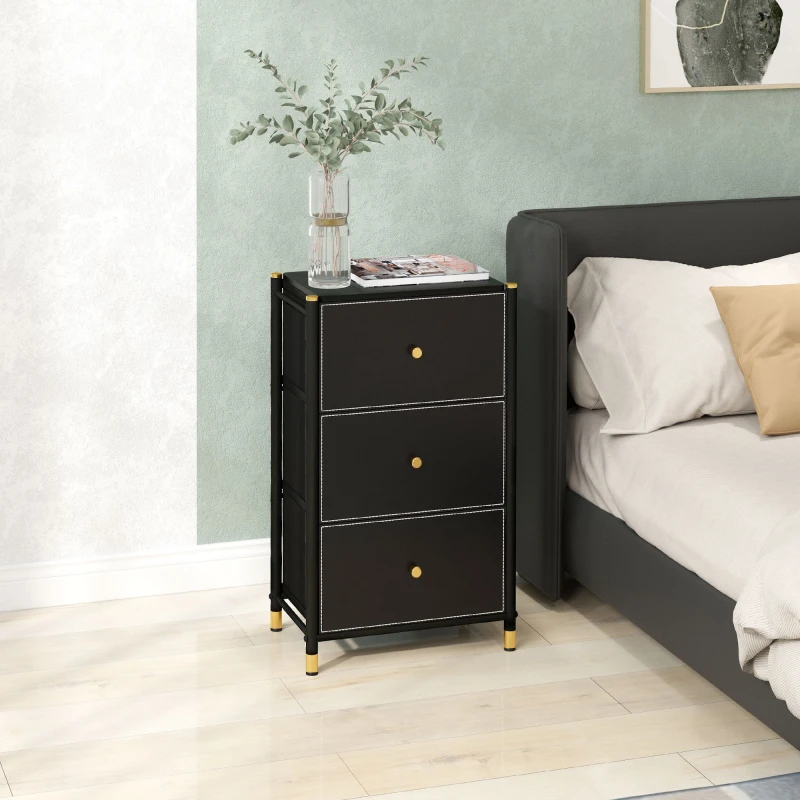 Image of HOMCOM Chest of Drawers with 3 Drawers for Bedroom, Living Room, Black Black