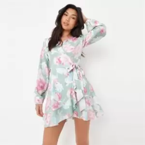 Image of Missguided Sleeve Ls Belted Tea Dress Flral - Green