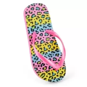 Image of Sand Rocks Girls Leopard Print Flip Flops (2-3 UK) (Multi)