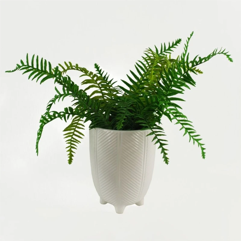 Image of Leaf Ceramic Plant Pot Planter White with Feet 15 x 15 x 18.5cm by Leaf Design Botanik White