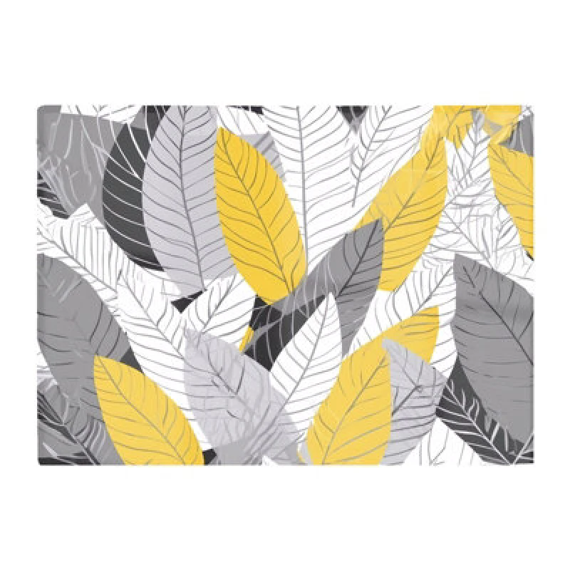 Image of Warren Reed Designer Yellow Grey Feather Leaves Glass Chopping Board
