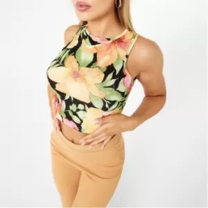 Image of I Saw It First Floral Print Vest Top - Black