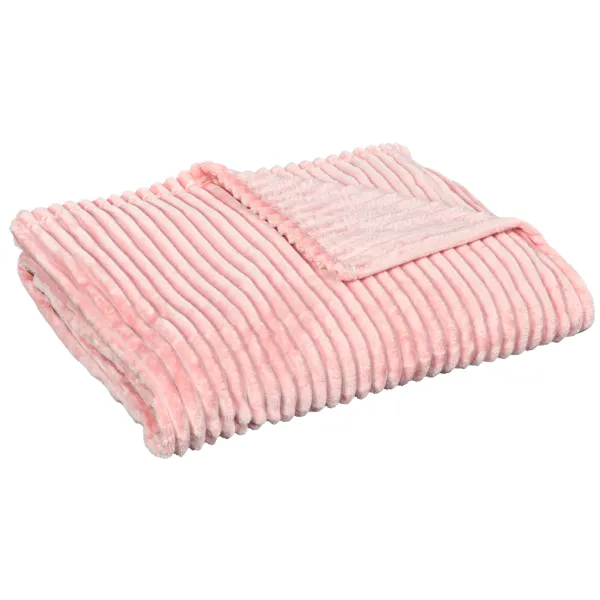 Image of HOMCOM Flannel Fleece Throw Blanket, Fluffy Warm Throw Blanket, Striped Reversible Travel Bedspread, Double Size, 203 x 153cm, Pink