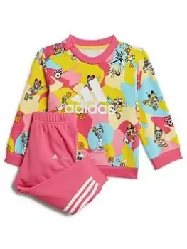 Image of adidas x Disney Infant Girls Mickey Mouse Crew And Jogger Set - Light Pink, Size 3-6 Months, Women