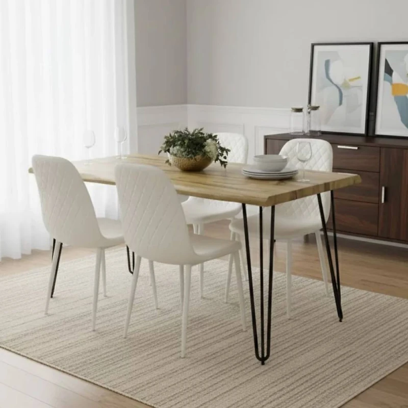 Image of KOSY KOALA Modern Table Set With 4 Gem Pattern Chairs Dining Room Furniture in White White Unisex