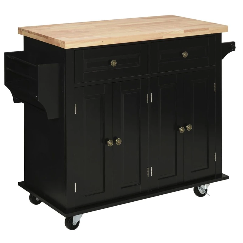 Image of HOMCOM Rolling Kitchen Island Cart with Rubber Wood Top, Spices White 801-161V81WT