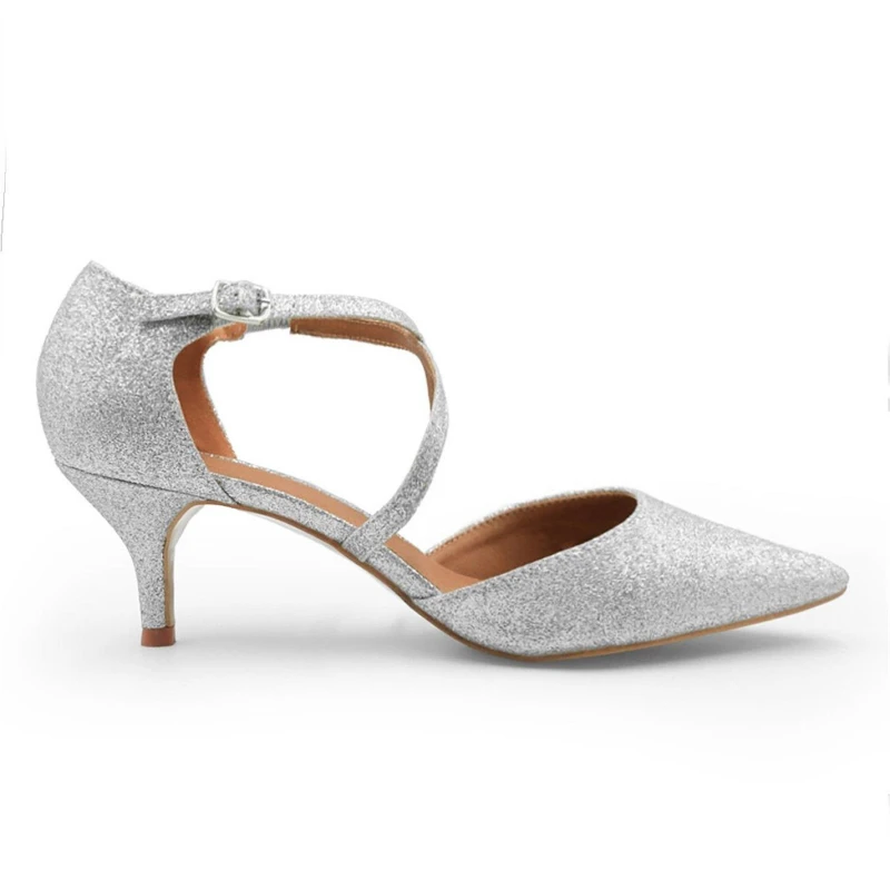 Image of Where's That From 'Kennedi' Low Kitten Heel With Crossover Strap Silver
