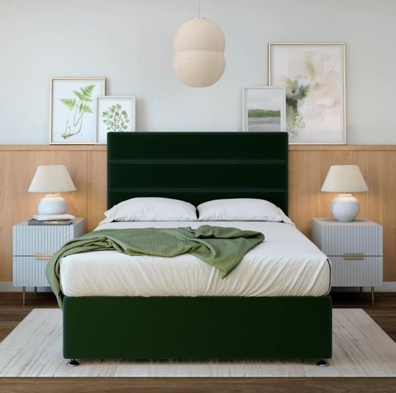 Image of Bedmaster Bedmaster Memory Maestro Memory Foam Plush Velvet 2 Drawer Divan Set And Headboard in Emerald Size: Small Double Emerald Small Double Unis
