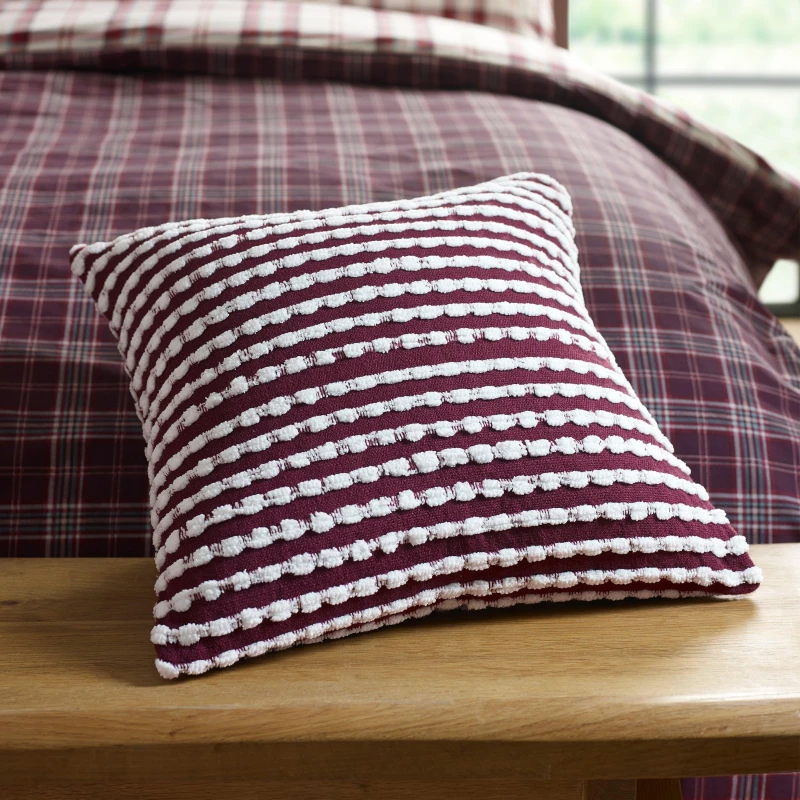 Image of Catherine Lansfield Catherine Lansfield 'Stab Stitch' Cushion in Plum Size: 43cm x 43cm Plum 43cm x 43cm Unisex 5057681185071