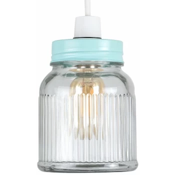 Image of Minisun - Ribbed Pattern Glass Jar Pendant Shade - Blue