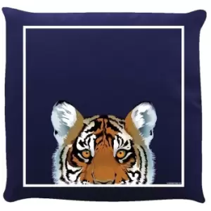 Image of Inquisitive Creatures Tiger Cushion (One Size) (Navy/White/Brown) - Navy/White/Brown