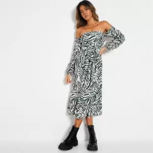 Image of I Saw It First Zebra Print Bardot Midaxi Dress - Green