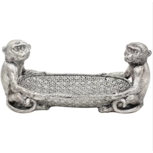Image of Silver Art Two Monkeys with Plate Ornament By Lesser & Pavey