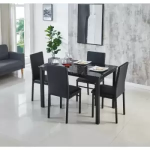 Image of Emillia MDF Gloss Finish Dining Table 120cm with 4 Faux Leather Chairs in Black - Black