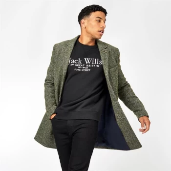 Image of Jack Wills Henshaw Herringbone Crombie Coat With Wool - Olive