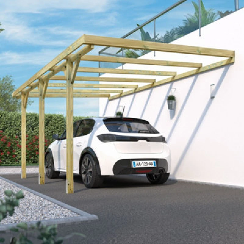 Image of Cerland Henri Wall-Mounted Wooden Carport 3M X 5.25M Pressure Treated Pergola