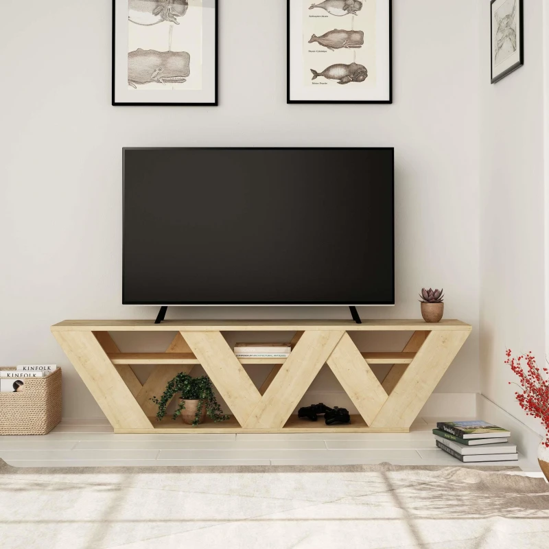 Image of DECORTIE Decortie - Ralla Modern tv Stand Multimedia Centre tv Unit Oak With Shelves 158cm - Oak M.TV.16955.5